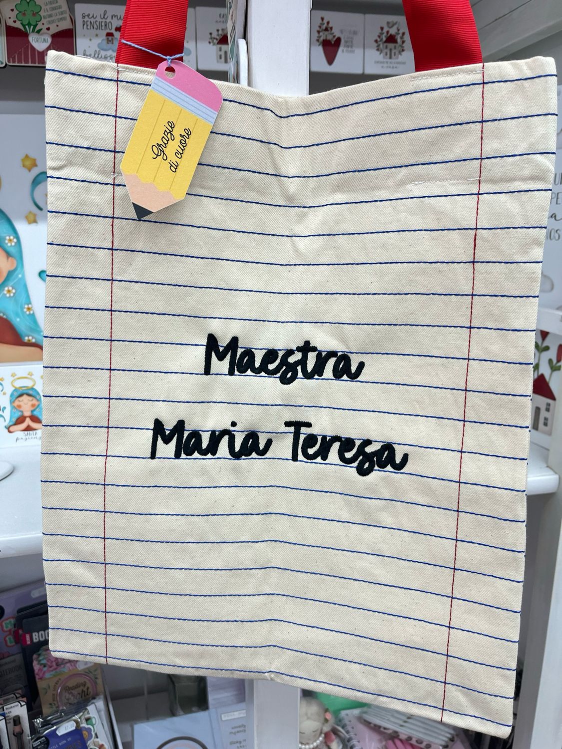 Shopper personalizzata con ricamo tema Maestra