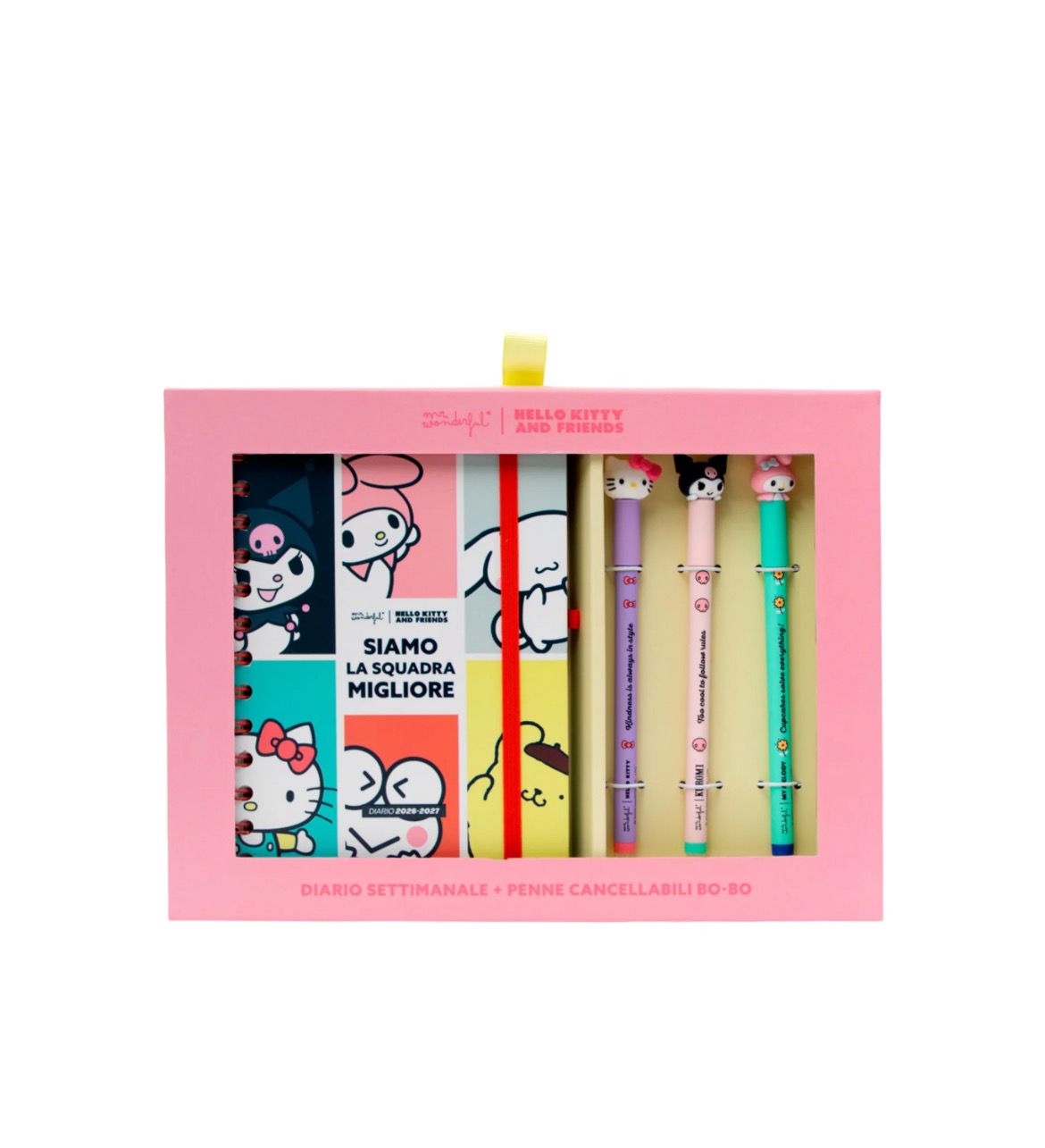 Kit Diario Agenda SP 2026-2027 Hello Kitty&amp;Friends Piccola Settimanale + 3 Penne Siamo la squadra migliore