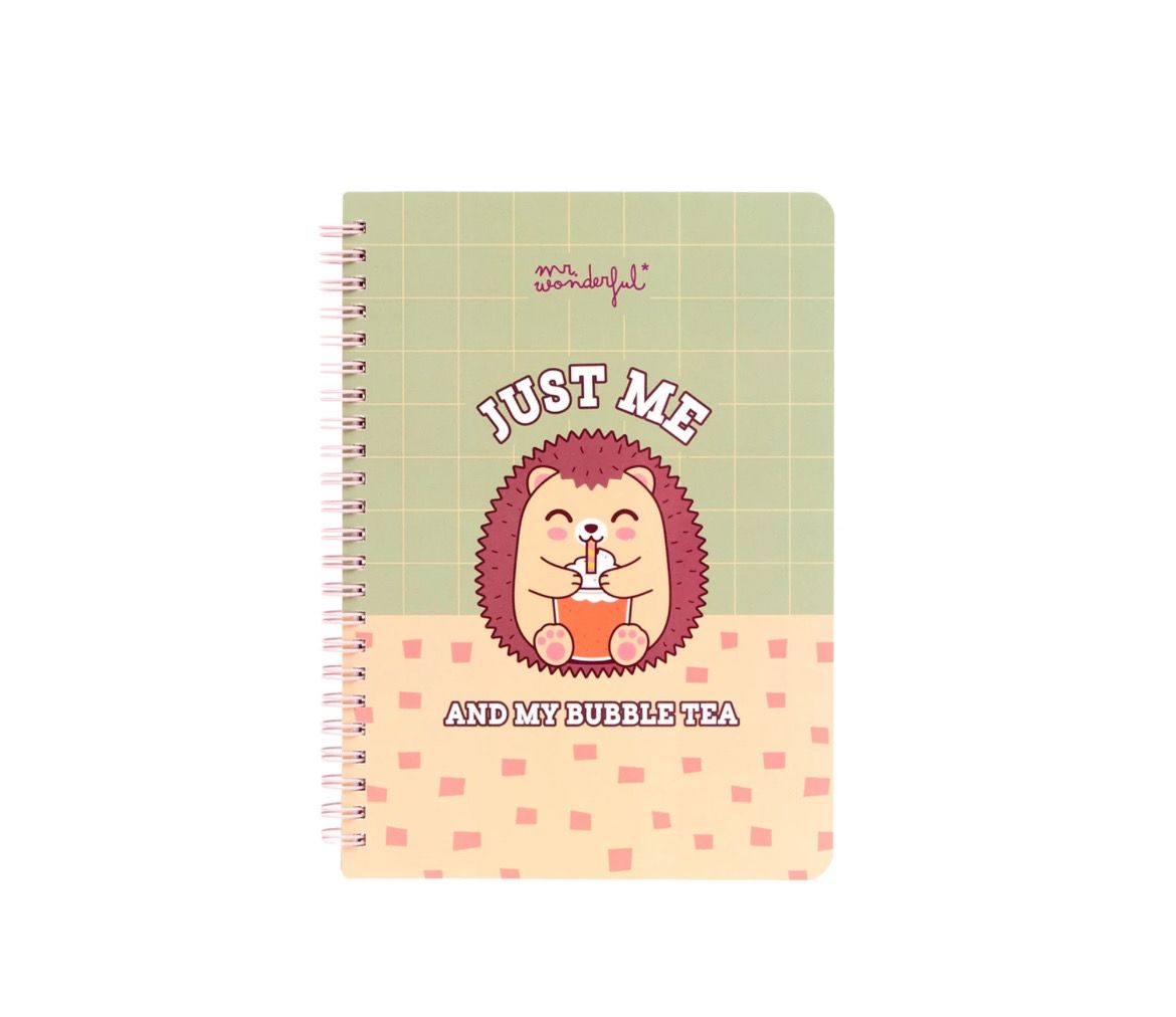 Quaderno A5 mr Wonderful riccio Just me and my bubble tea con stickers