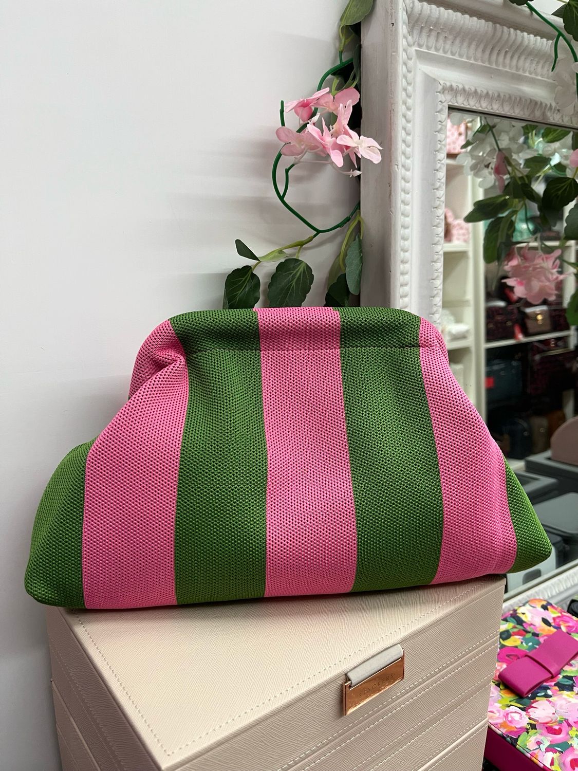 Clutch pasticcino verde e rosa