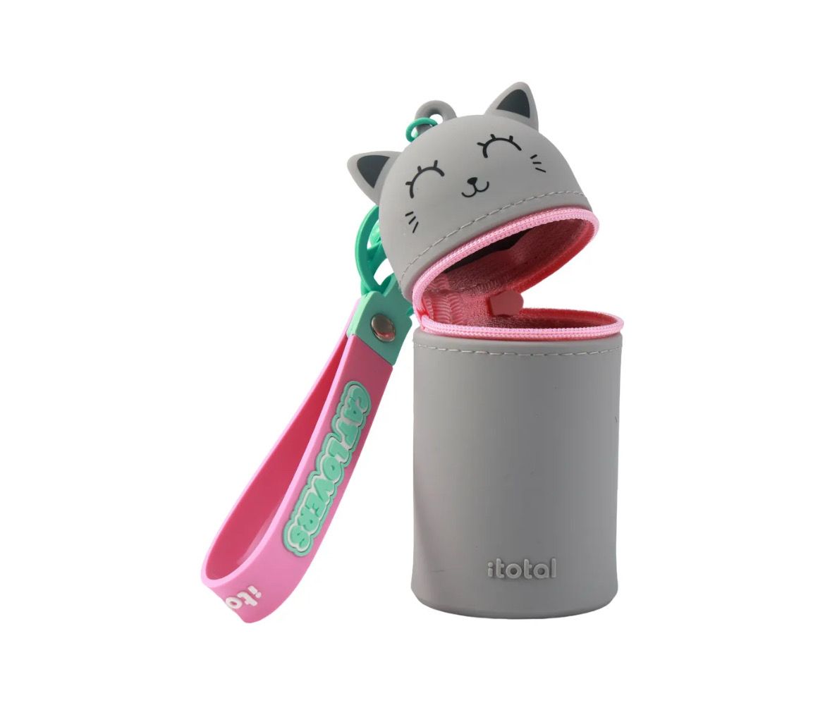 Portachiavi con custodia silicone gatto grigio