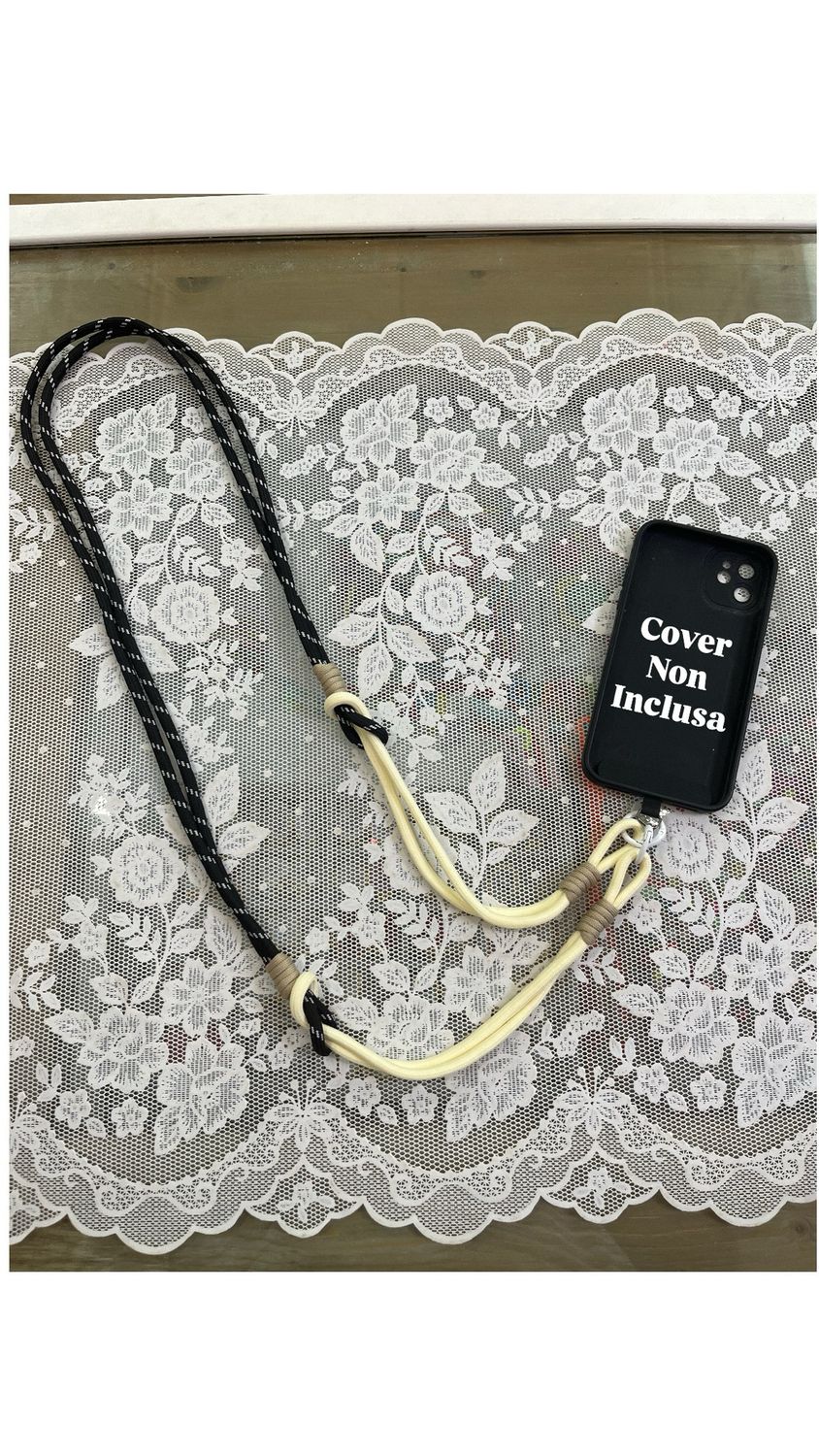 Tracolla per cellulare Rope nero beige