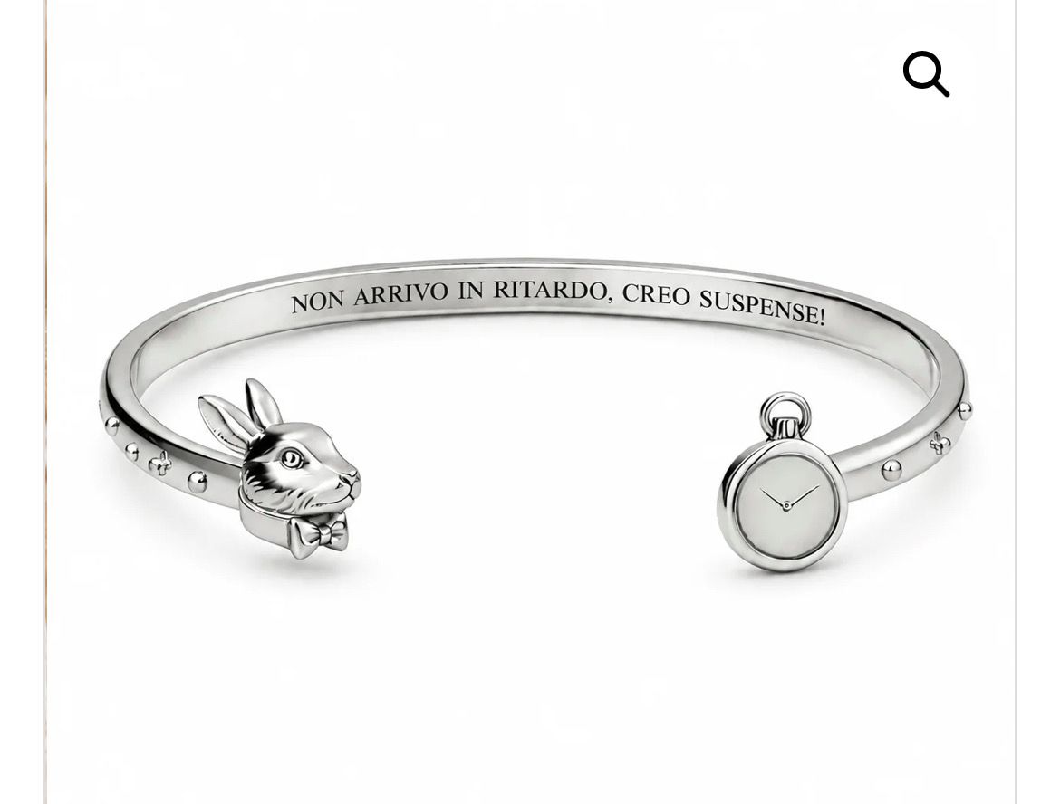 Bracciale rigido color argento Non arrivo in ritardo, creo suspense Mad Tea