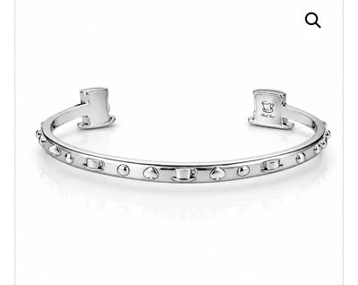 Bracciale rigido color argento cilindro e tazzine Tutti i migliori sono matti Mad Tea
