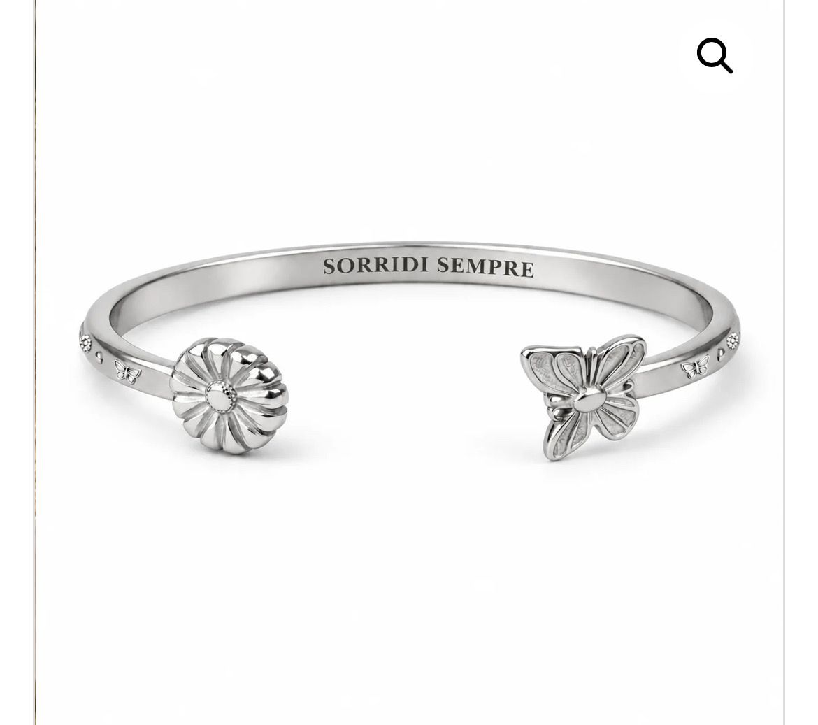 Bracciale rigido color argento margherita e farfalla Sorridi sempre Mad Tea