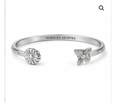 Bracciale rigido color argento margherita e farfalla Sorridi sempre Mad Tea