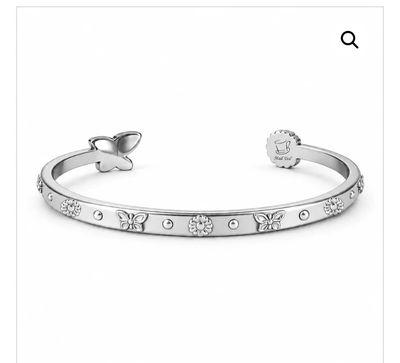 Bracciale rigido color argento margherita e farfalla Sorridi sempre Mad Tea