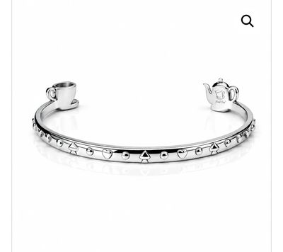 Bracciale rigido color argento teiera e tazzina Scappiamo Alice, qui sono tutti normali Mad Tea