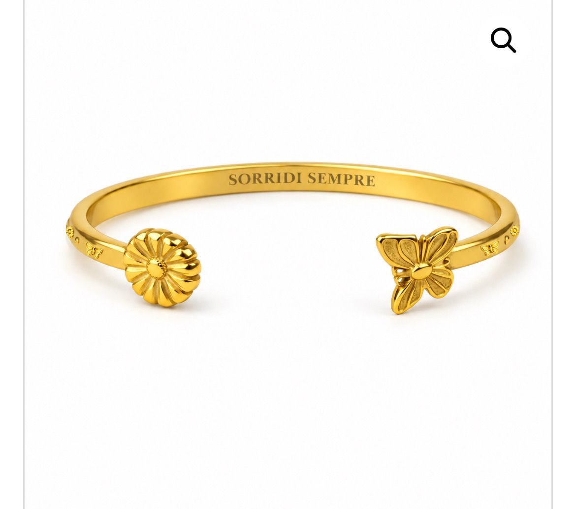 Bracciale rigido color oro margherita e farfalla Sorridi sempre Mad Tea