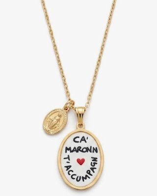 Catenina in acciaio con cameo ca maronn t’accumpagn color oro