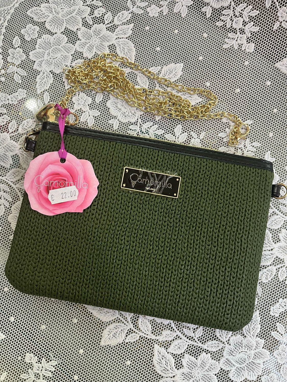 Tracollina piatta Camomilla Milano finto tricot VERDE 28161
