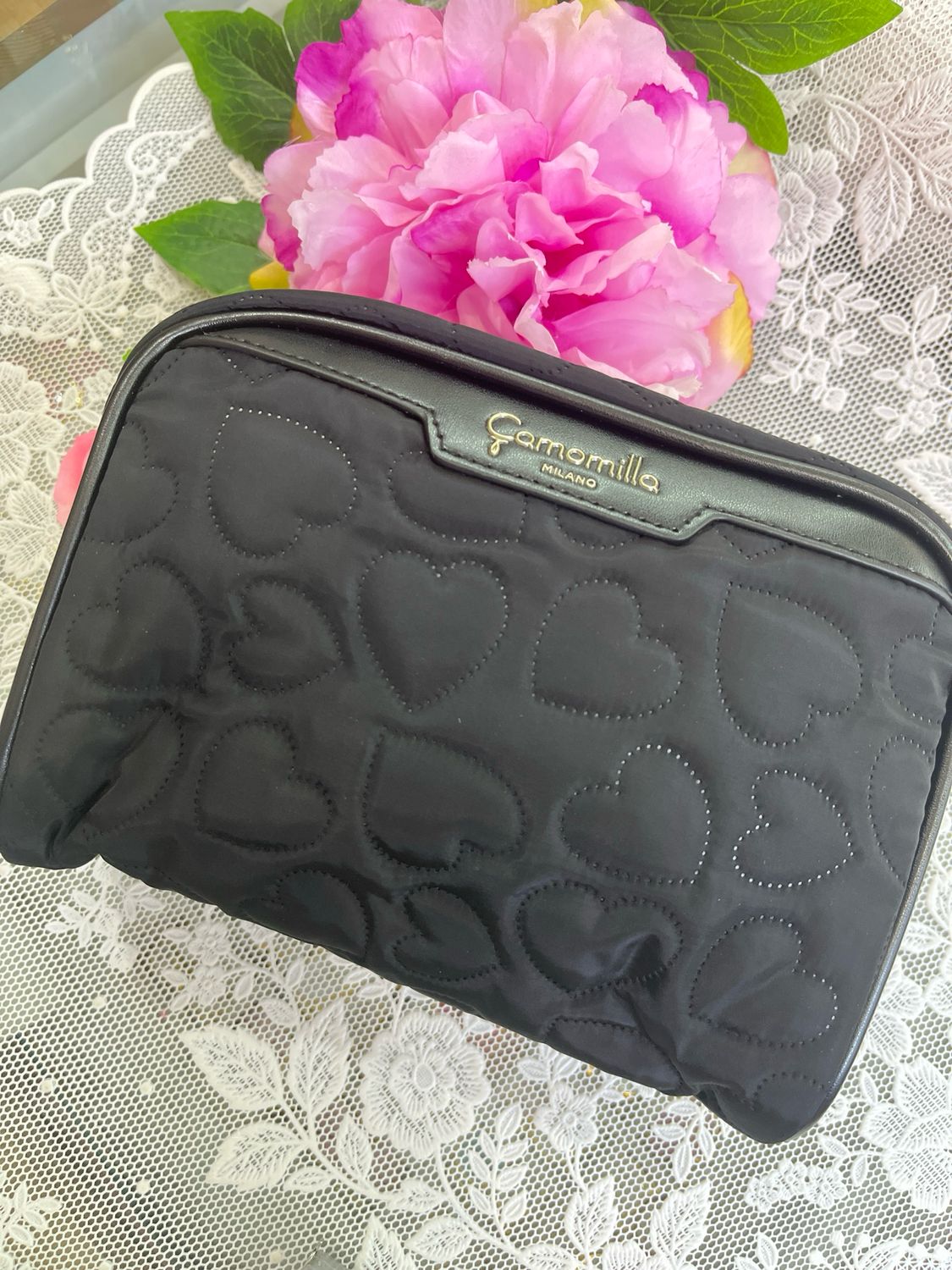 NECESSAIRE RETTANGOLARE L LOVE IS ALL NERO Camomilla Milano 28513