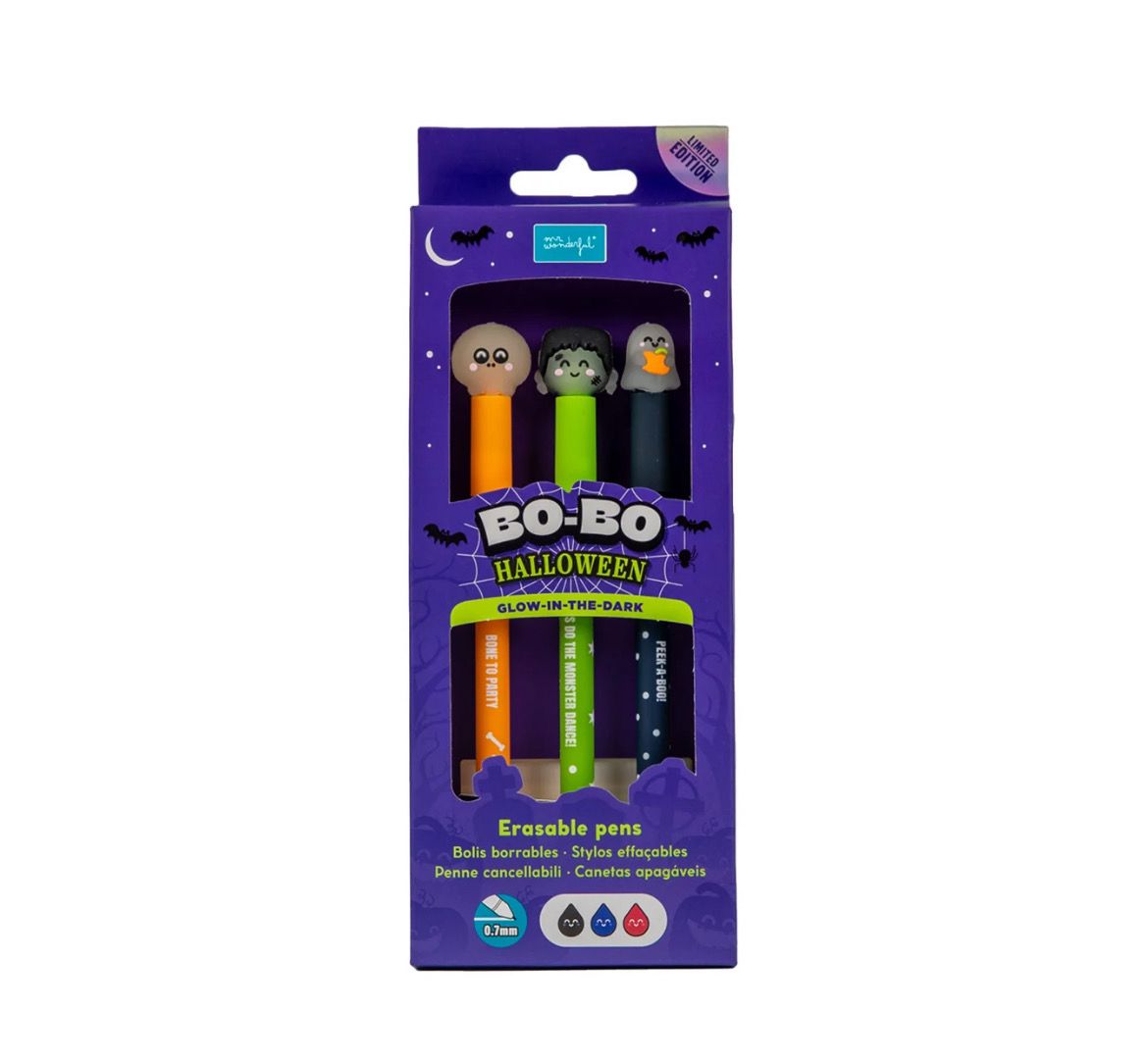 Set di 3 penne cancellabili Bo-Bo - Glow in the dark Halloween Mr Wonderful