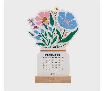 Calendario da scrivania 2027 con base in legno - vaso di Fiori Mr Wonderful