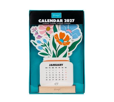 Calendario da scrivania 2027 con base in legno - vaso di Fiori Mr Wonderful