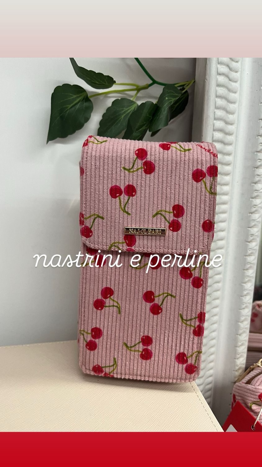 Porta cellulare con tracolla cherry fondo rosa Naj-Oleari 2526