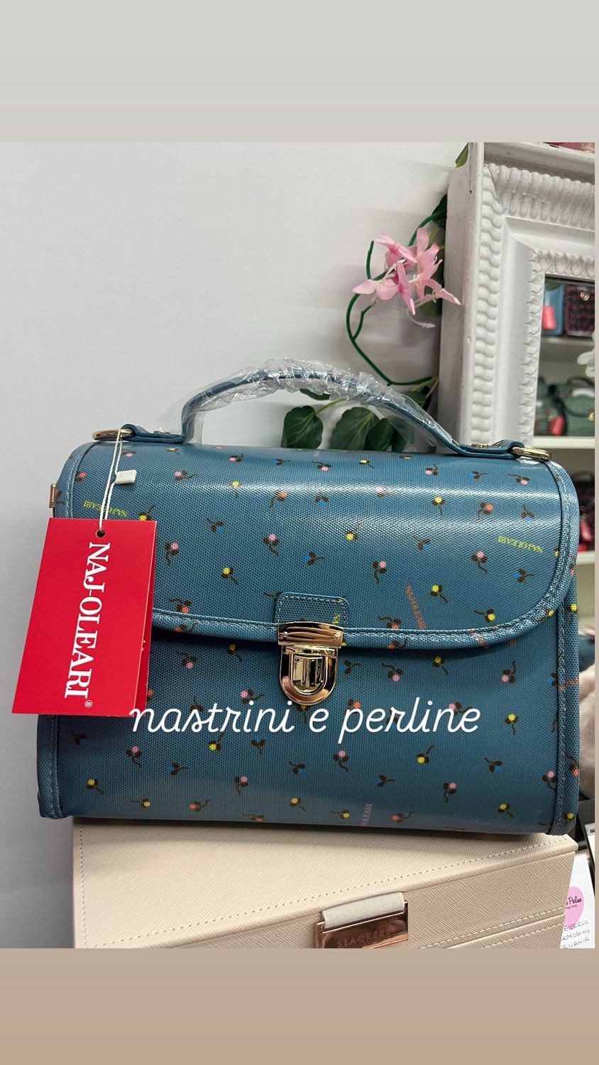 Cestino Naj-Oleari Dotty fondo celeste con tracolla 61550