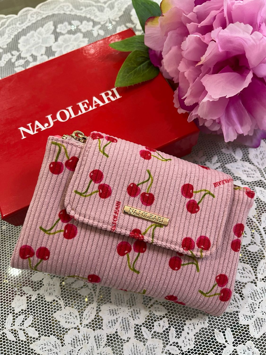 Portafoglio medio Naj-Oleari cherry fondo rosa in velluto cod 2528