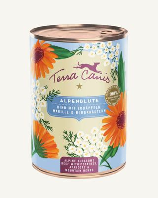 Terra Canis - Flores de los Alpes: buey con patatas, albaricoque y hierbas de la montaña