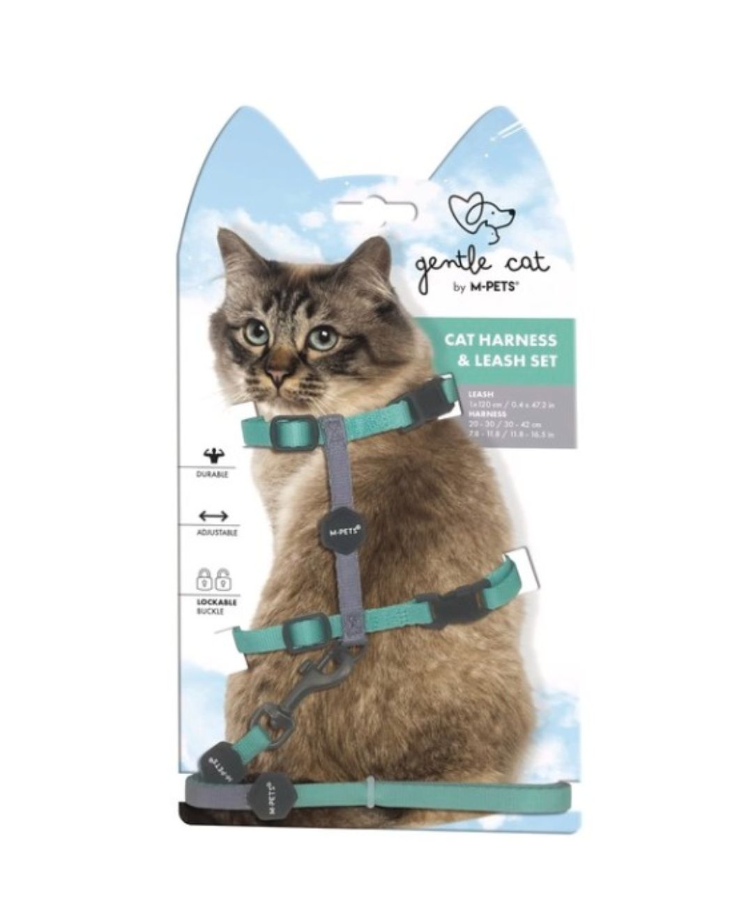 Gentle Cat Arnés+Correa Turquesa-Gris