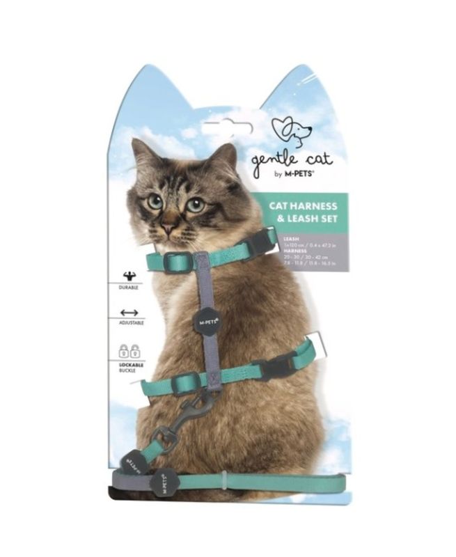 Gentle Cat Arnés+Correa Turquesa-Gris