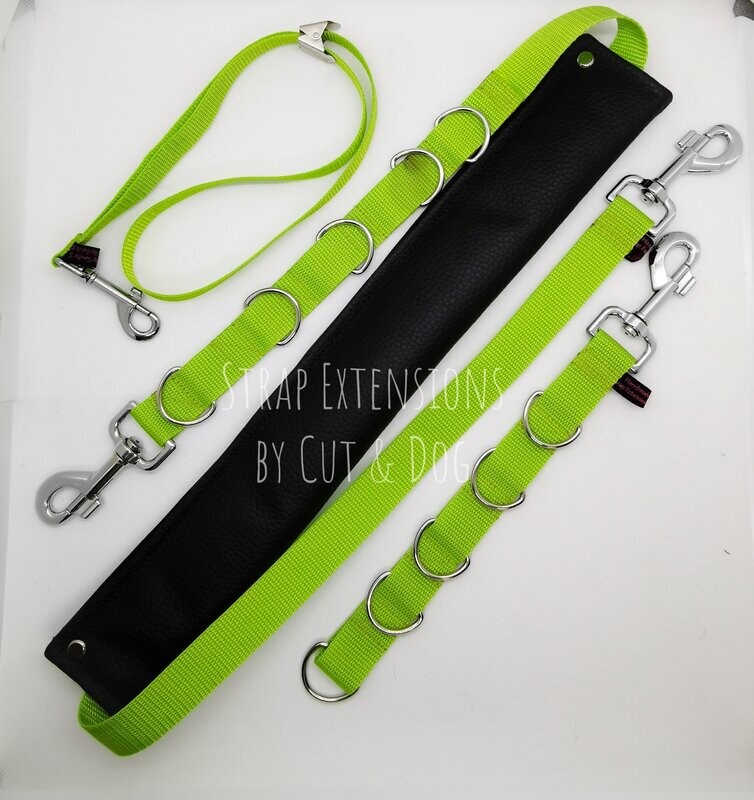 Set Maigrün/schwarz (normal) +Halsschlaufe +Verlängerung, mit D- Ringen oder stufenlos, wahlweise inkl. Mini Bauchgurt
