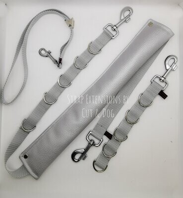 Set Silber Bauchgurt (normal) + Strap + Halsschlaufe, wahlweise inkl. Mini Bauchgurt, Stufenlos oder mit D - Ringen 
