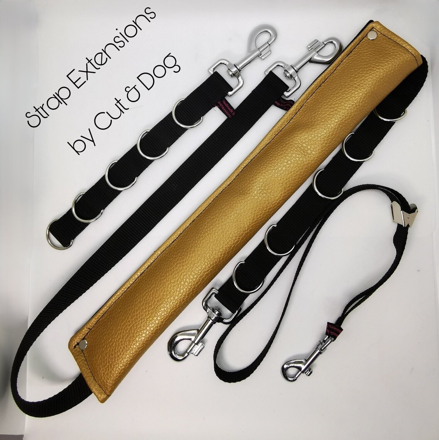 Set Gold&Black Bauchgurt (normal/Mini) Halsschlaufe + Verlängerung + wahlweise Mini Bauchgurt zusätzlich, D-Ringe oder stufenlos