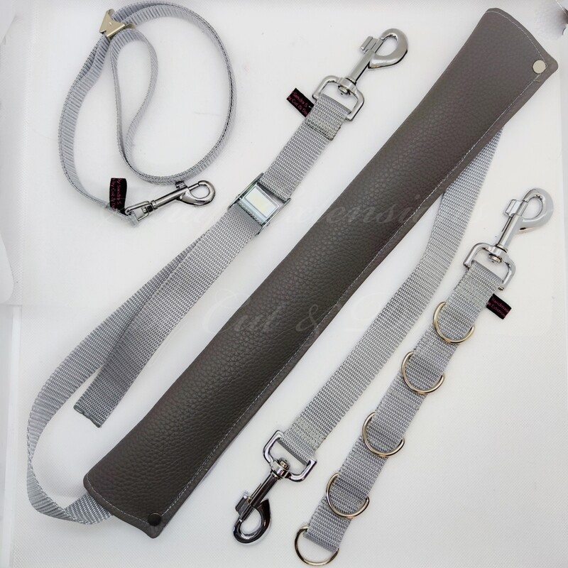 Set Hellgrau Bauchgurt (normal) + Strap + Halsschlaufe, wahlweise inkl. Mini Bauchgurt, stufenlos oder mit D-Ringen