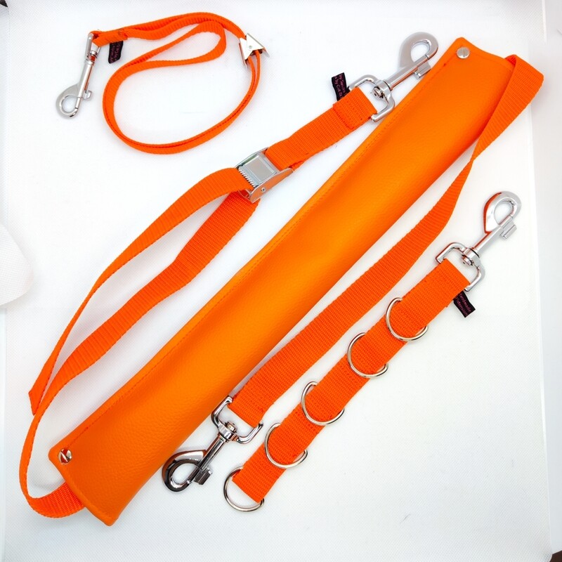 Set Allover Orange Bauchgurt (normal) + Halsschlaufe + Verlängerung + wahlweise mit Mini Bauchgurt, D- Ringe oder stufenlos