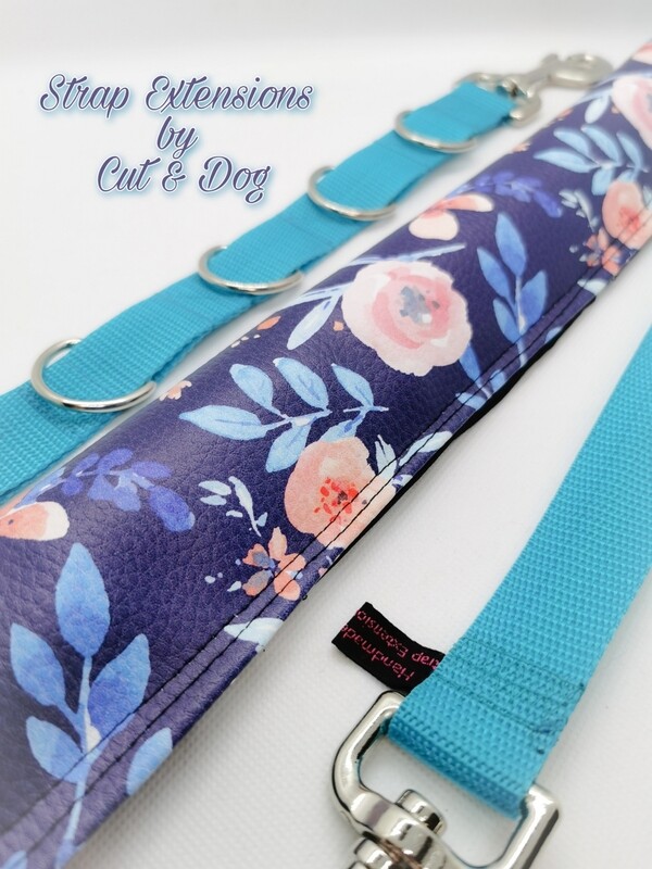 Set Flower Blue Bauchgurt (normal) + Halsschlaufe + Verlängerung + wahlweise mit Mini Bauchgurt, D- Ringe oder stufenlos