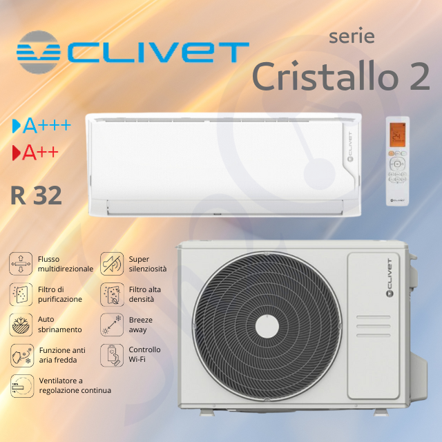 Climatizzatore Clivet Cristallo2 mono split 12000btu classe A+++/A++