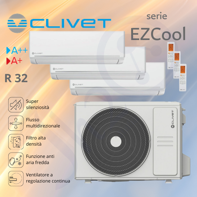 Climatizzatore Clivet EZCool trial split 9000+12000+12000 btu classe A++/A+