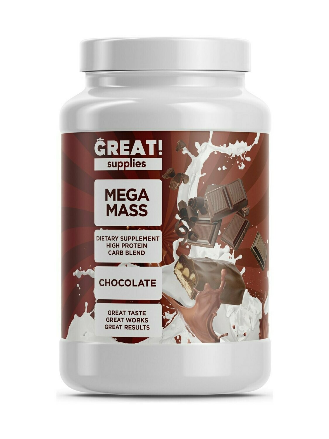 Гейнер Mega Mass вкус Шоколад от Great Supplies 2000гр, 20 порций купить банку