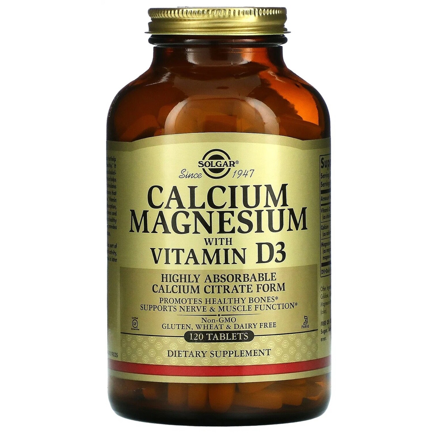 Calcium Magnesium Vitamin D3 (кальций, магний, витамин Д3)- 120 Таблеток от Solgar (Солгар)