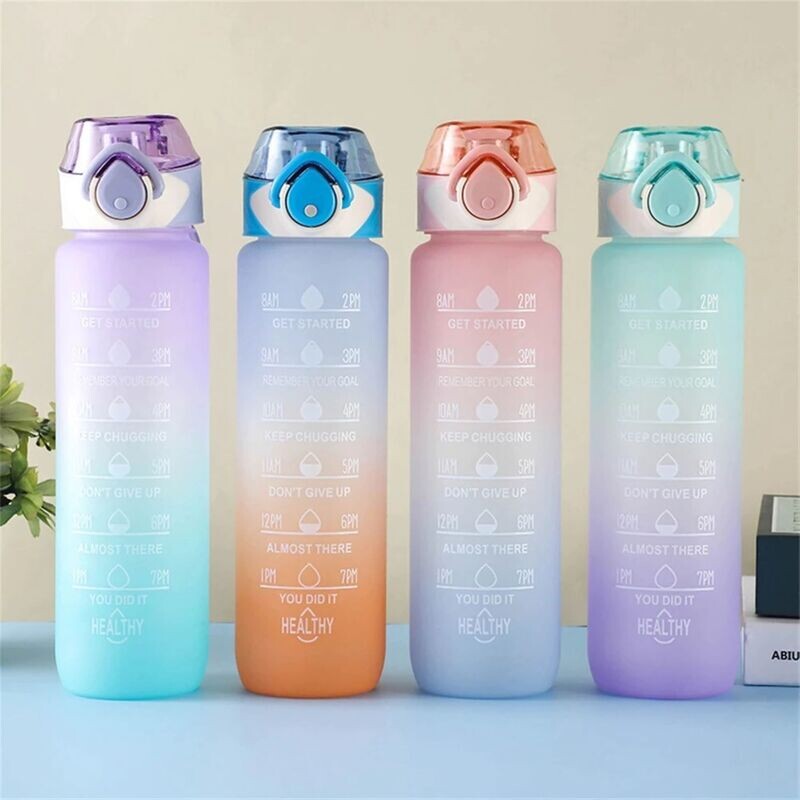 1 Liter Time Scale Bar Design, Leak Proof Gradient Color Water Bottle