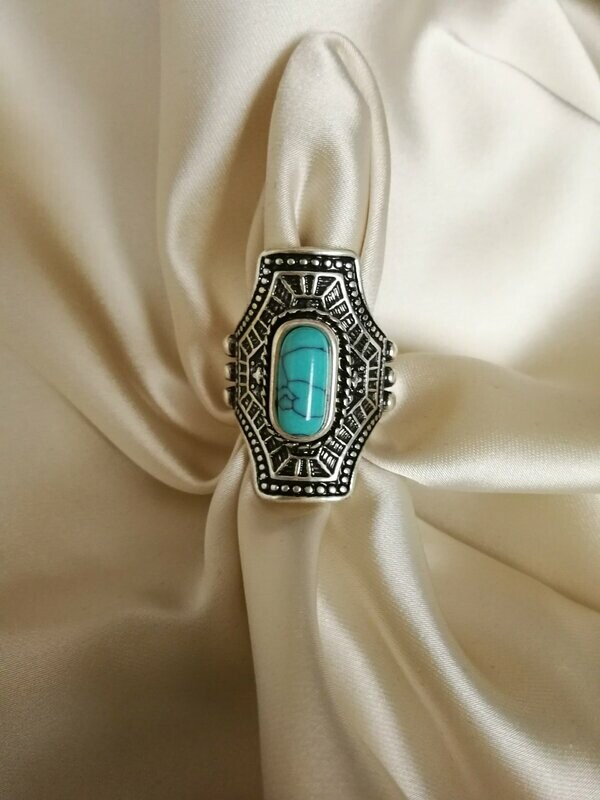 ANILLO DE PLATA TIBETANA Y TURQUESA