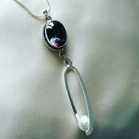COLGANTE DE TOPACIO ARCOIRIS Y ELEMENTO EN PLATA 925