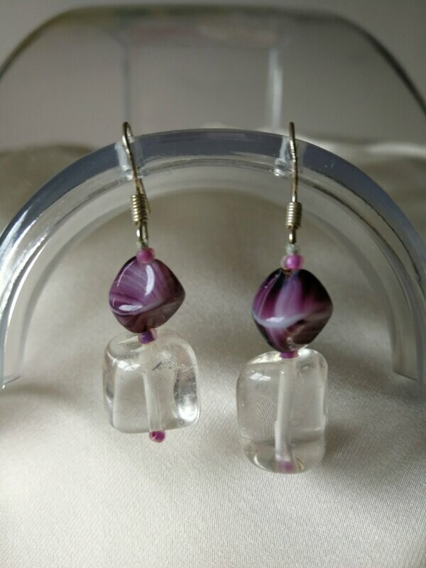 PENDIENTES DE AMATISTA Y CUARZO TRANSPARENTE