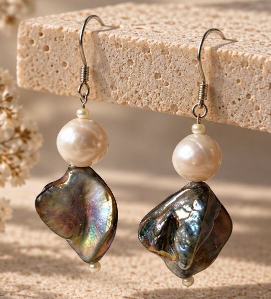 Pendientes  de perla y nácar