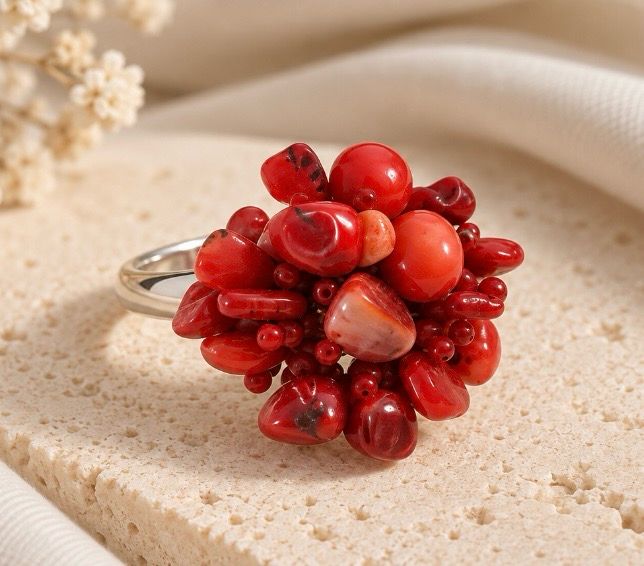 ANILLO PIEDRAS CORAL ROJO