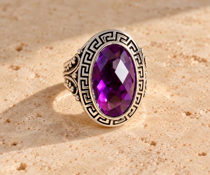ANILLO DE PLATA TIBETANA Y AMATISTA