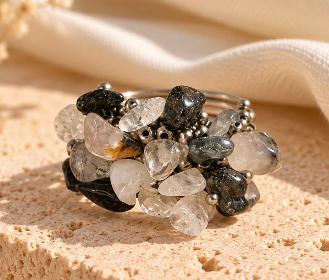 ANILLO PIEDRAS CUARZO GRIS