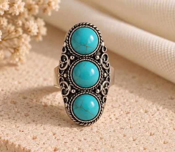 ANILLO PLATA TIBETANA Y 3 TURQUESAS
