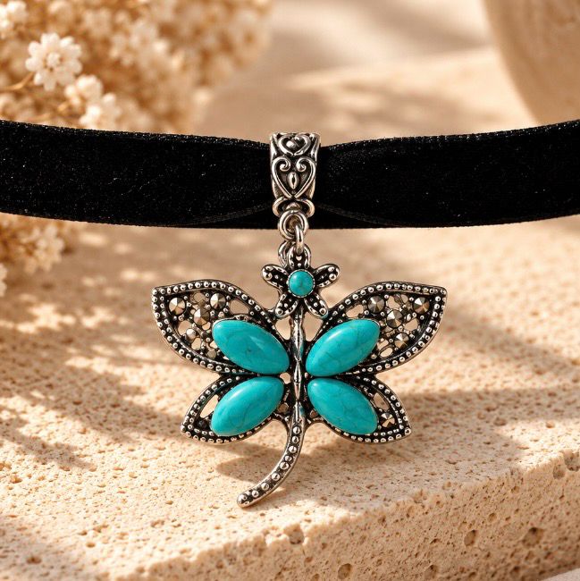 CHOCKER DE MARIPOSA Y TURQUESA