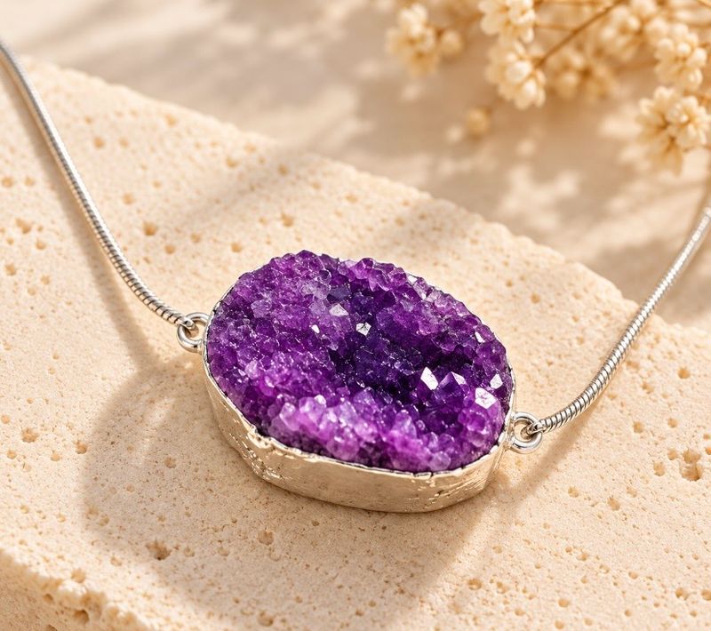 COLGANTE CON AMATISTA EN BRUTO ENGASTADA EN PLATA 925