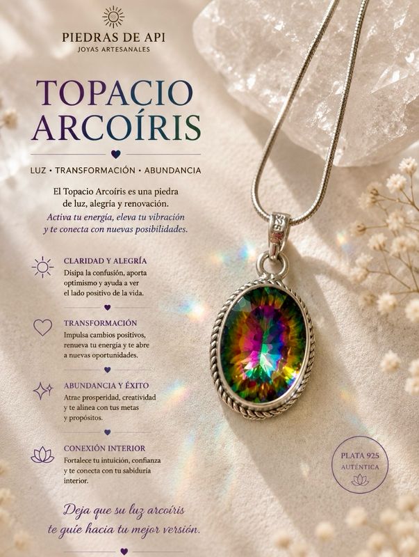 COLGANTE DE TOPACIO ARCOIRIS ENGASTADO EN PLATA DE LEY