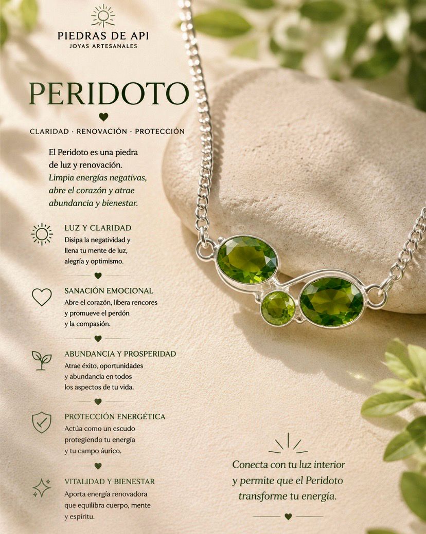 COLGANTE DE 3 PIEDRAS DE PERIDOTO ENGASTADAS EN PLATA DE LEY
