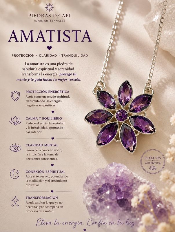 COLGANTE CON FLOR DE 7 AMATISTAS ENGASTADAS EN PLATA DE LEY