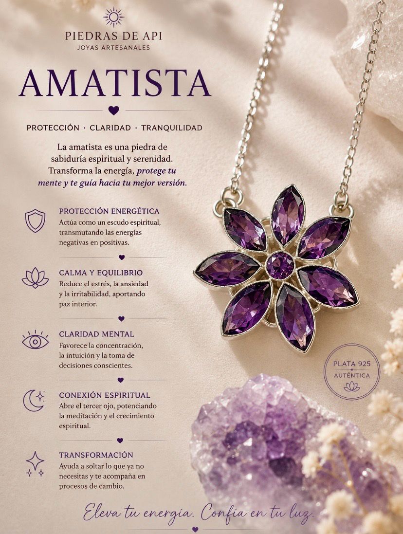 COLGANTE CON FLOR DE 7 AMATISTAS ENGASTADAS EN PLATA DE LEY